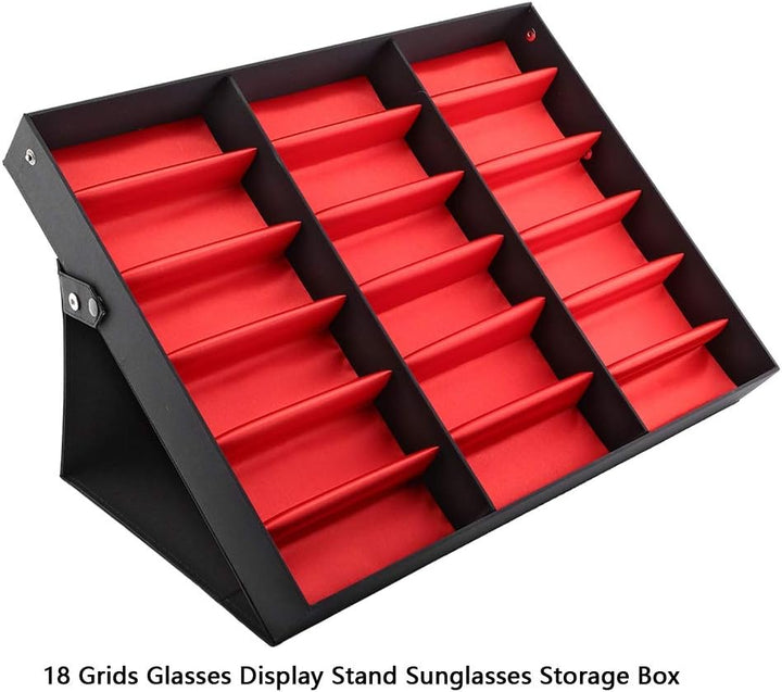Dioche Brillenetui, Uhren-Organizer, 18 Fächer, Sonnenbrillen-Aufbewahrungsbox, mit Metallknöpfen, m