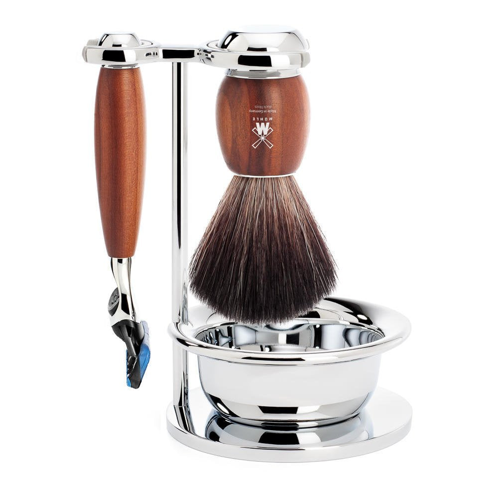 MÜHLE Rasierset mit Schale - Vivo Serie - Black Fibre - kompatibel mit Gillette-Klingen - Pflaumenho