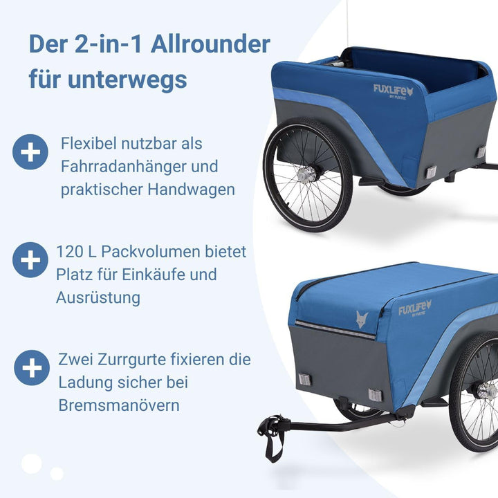 Fahrradanhänger FX-LA120 blau • 2-in-1 faltbar • 120L Lastenanhänger mit 47,8kg Zuladung • 120L Pack