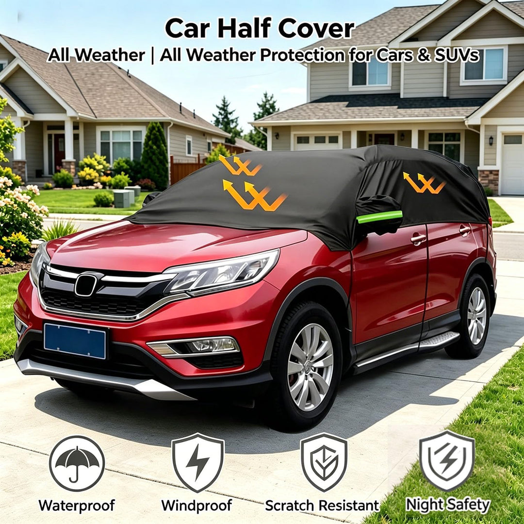 Auto Halbgarage Schwarz,Wasserdicht 210D Universal Halbgarage für SUV für Auto Allwetterschutz vor R