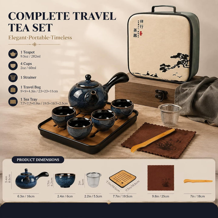Japanische Teekanne, Keramik Travel Tee Set Chinesische Gongfu-Teeset Glasierte Porzellan-Set mit 1