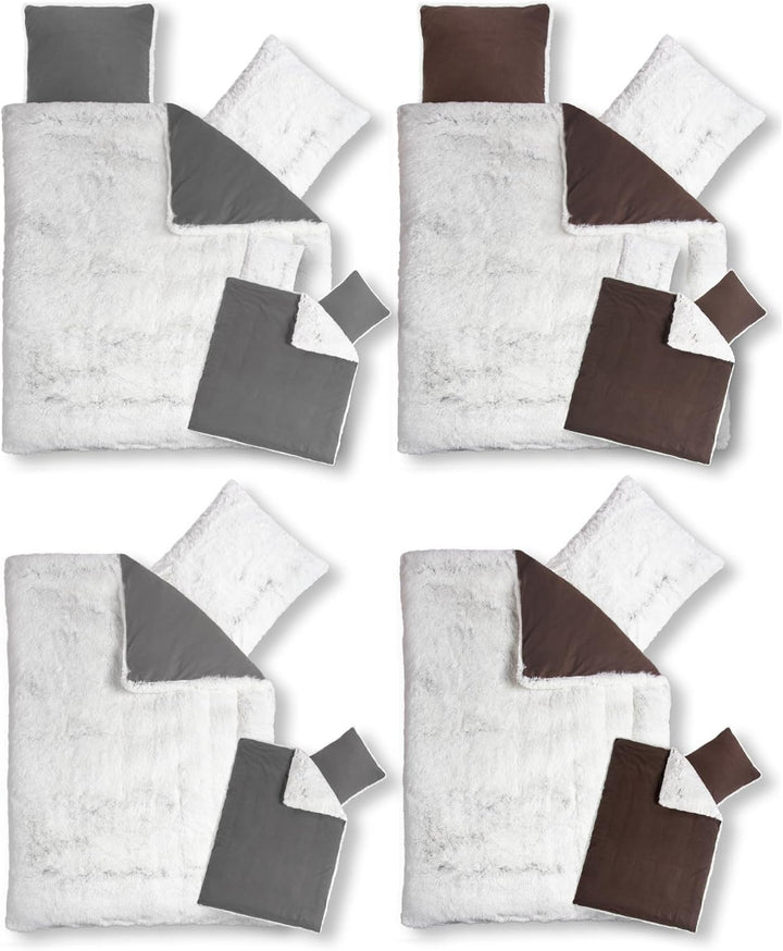 CelinaTex Minka Bettwäsche 155 x 220 cm 4teilig Longhair Felloptik Bettbezug Creme weiss braun 155 x