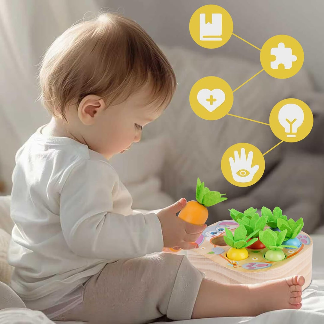 KMTJT Montessori Spielzeug ab 1 Jahr | Holz Motorik Montessori Sortierspiel Holzpuzzle Karottenernte