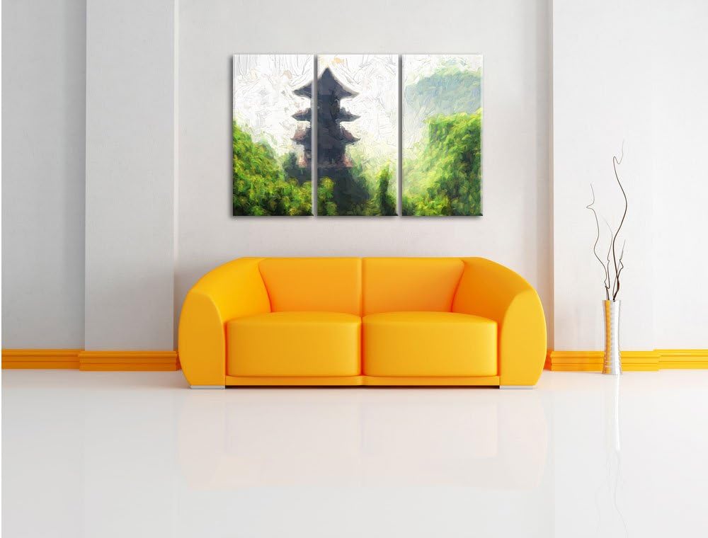 Pixxprint chinesische Häuser Kunst / 3-Teilig/Gesamtmass 120cm Leinwandbild bespannt auf Holzrahmen/