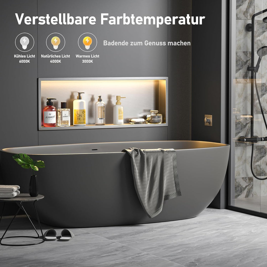 Wandnische Dusche Edelstahl mit LED,Duschnische mit Beleuchtung für Badezimmer Aufbewahrung,Einbau-N