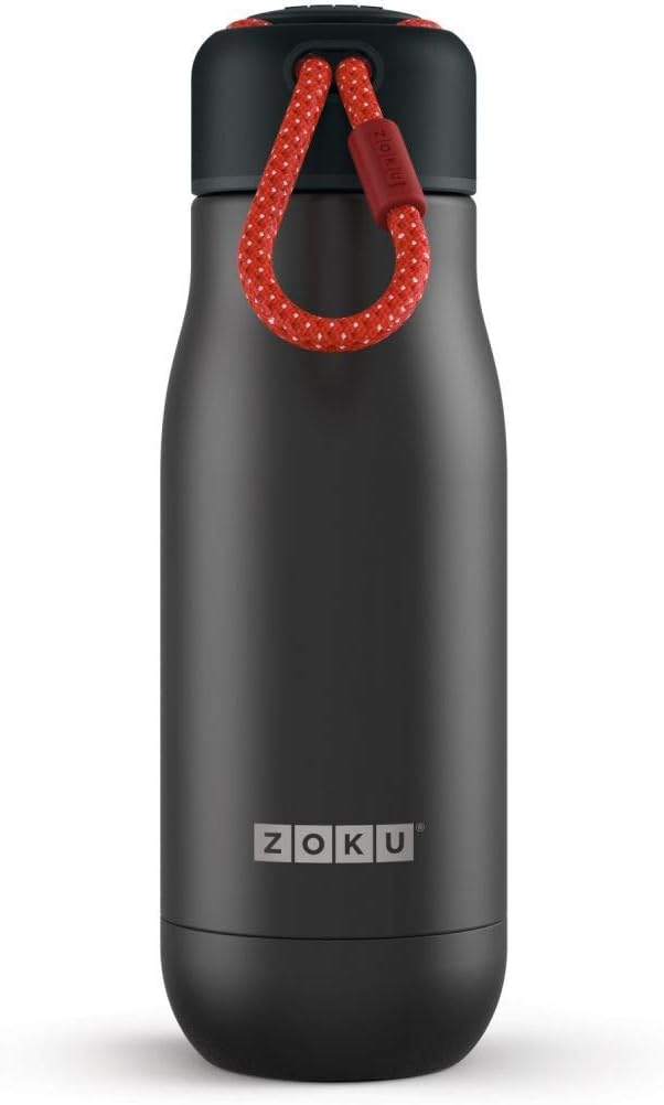 Zoku Trinkflasche 350 ml, Edelstahl, Schwarz, 6.7 x 6.7 x 21 cm, 1 Einheiten, Schwarz
