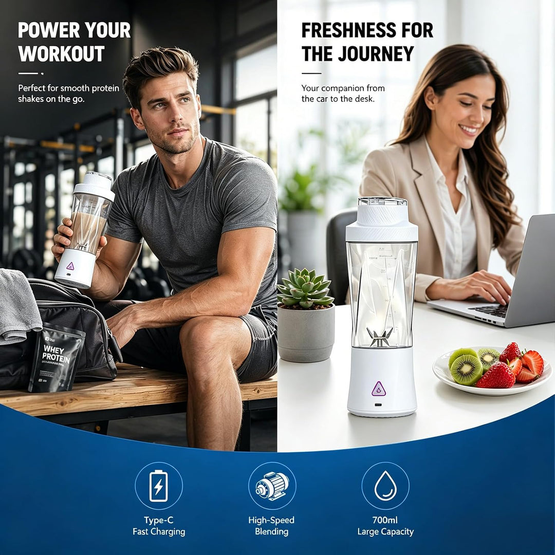 Tragbarer Mixer, 700ml Smoothie Maker to Go, 6-Blatt Portable Blender, Fresh Juice Mixer Flasche, US