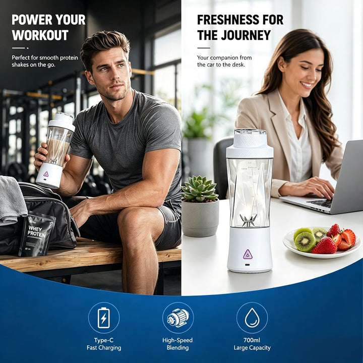 Tragbarer Mixer, 700ml Smoothie Maker to Go, 6-Blatt Portable Blender, Fresh Juice Mixer Flasche, US