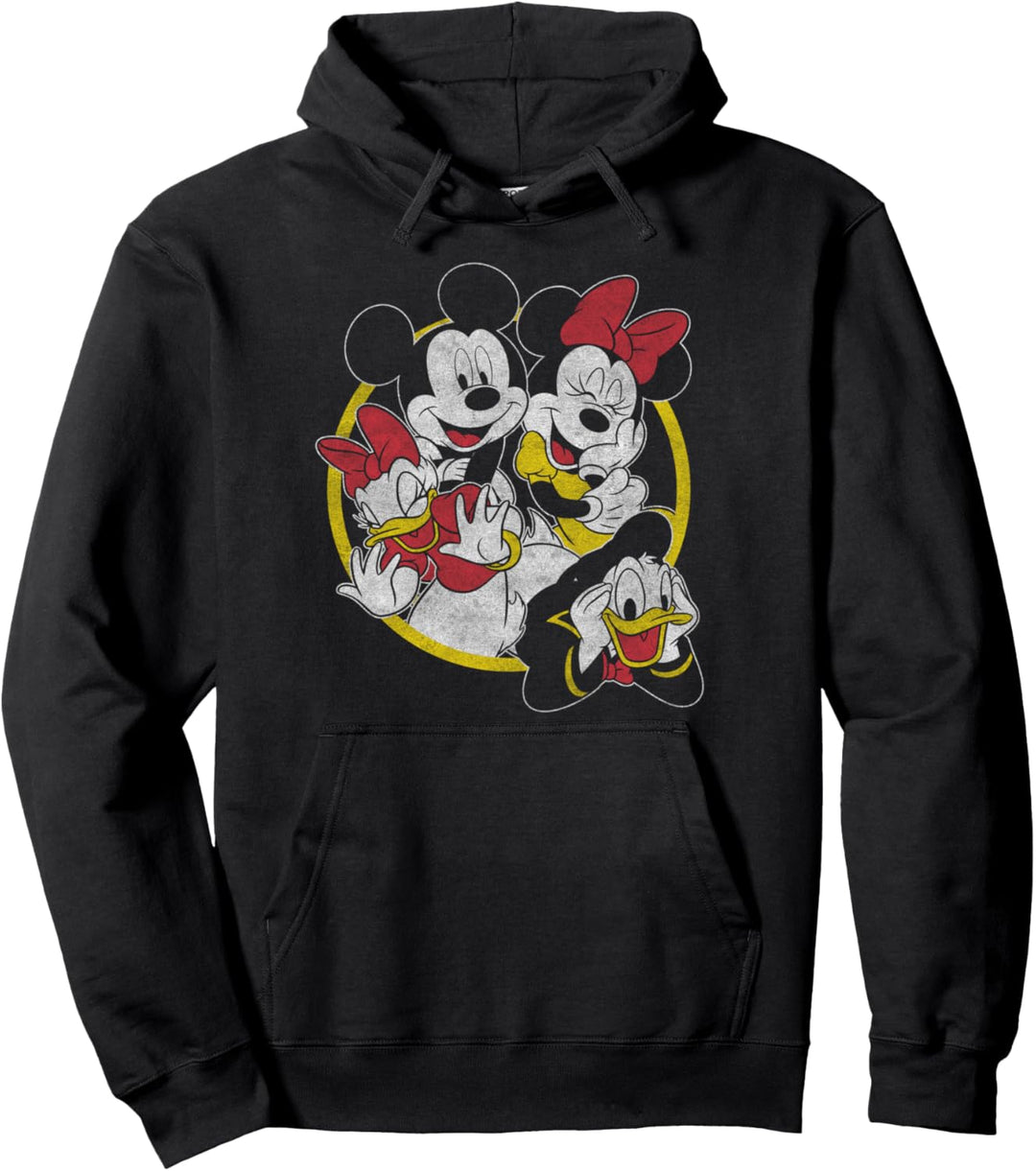 Disney Mickey And Friends Group Yellow Circle Outline Pullover Hoodie
