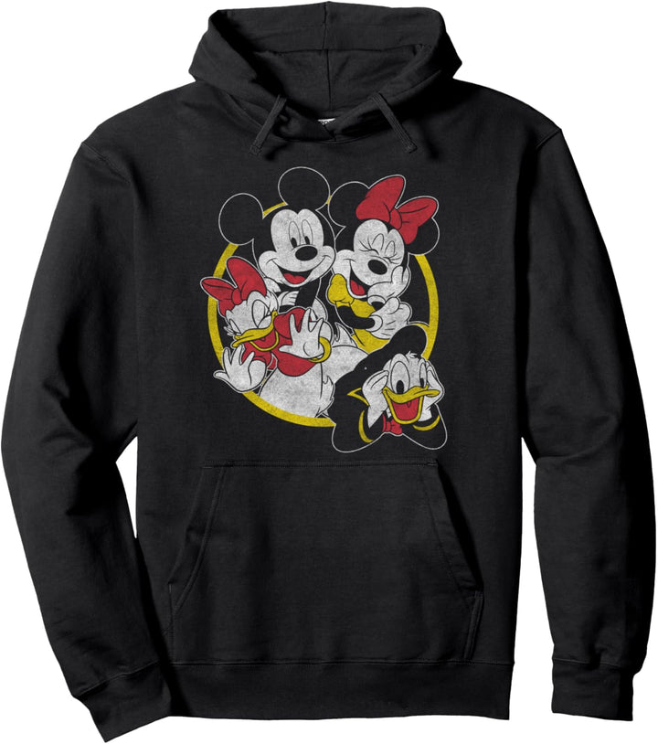 Disney Mickey And Friends Group Yellow Circle Outline Pullover Hoodie