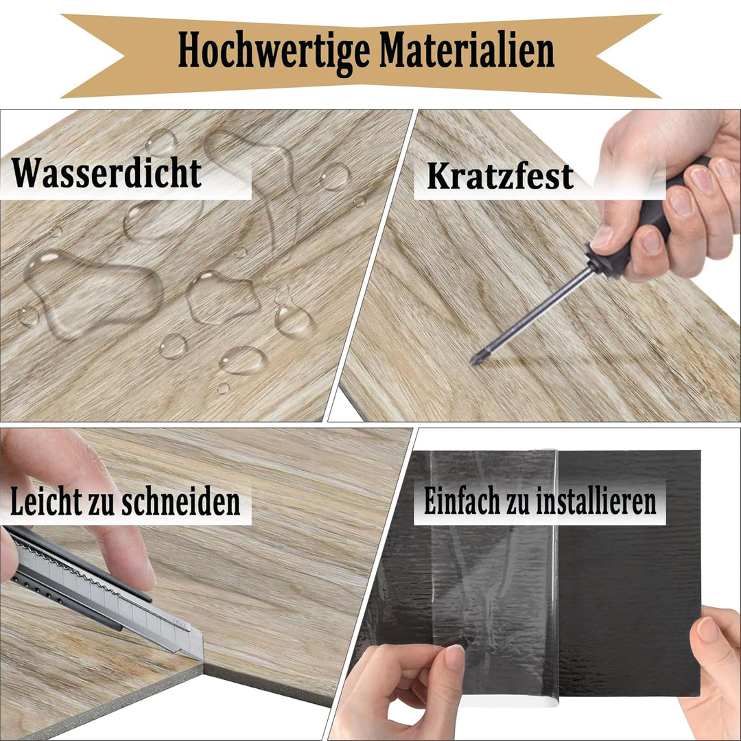 Aufun PVC Bodenbelag Vinylboden Selbstklebend 36 Stück 5.02m², Holzmaserung Bodenfliesen mit Holz-Op