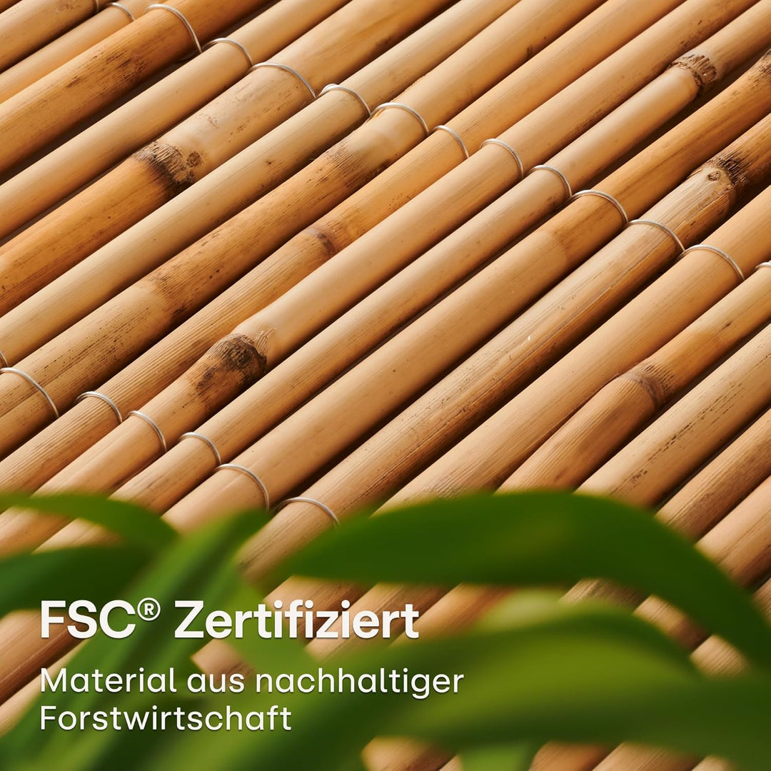 Praknu Schilf Balkon Sichtschutz Holz 100 x 300cm - FSC® Zertifiziertes Natürliches Schilf - Einsetz