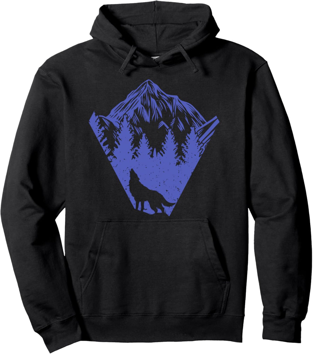Wolf Heult In Der Natur Gebirge Berge Wölfe Rudel Wald Pullover Hoodie