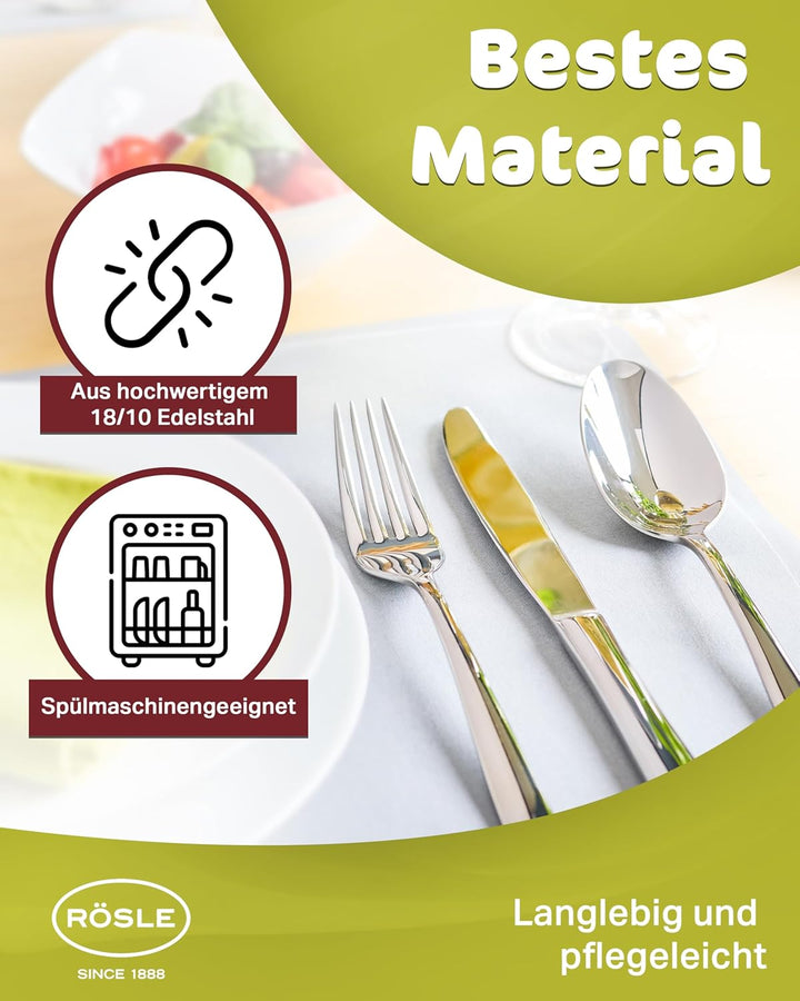 RÖSLE ELEGANCE Besteck 30-teilig, Hochwertiges Essbesteckset für 6 Personen aus Edelstahl 18/10, Kli