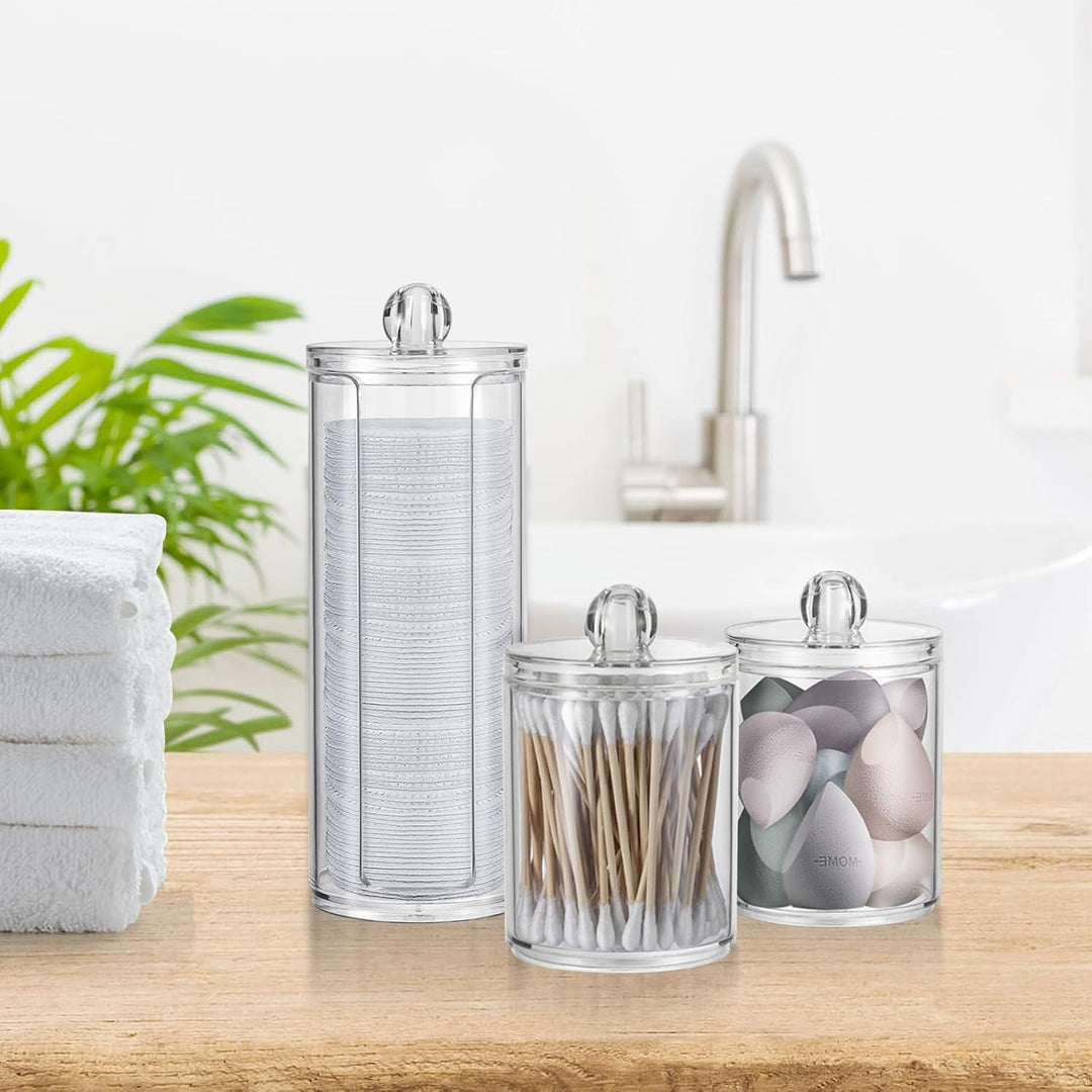 3 Stk Wattepadspender，Schminktisch Zubehör，Bathroom Organizer，Wattepads Aufbewahrung mit Deckel，Watt