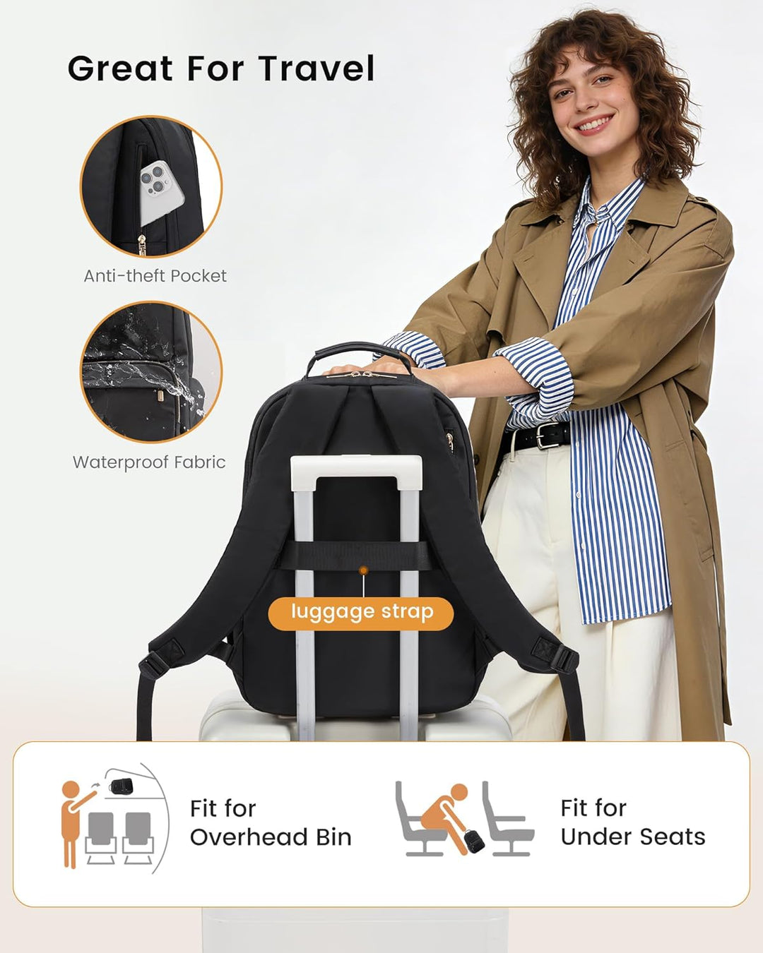 LOVEVOOK Rucksack Damen, 15,6 Zoll Laptop Schulrucksack Teenager Wasserdicht Schultasche mit Grossem