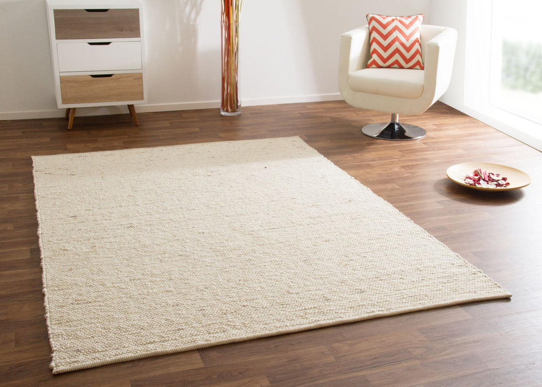 Steffensmeier Handwebteppich Gabun 100% Schurwolle Wohnzimmer im Scandi Style, Natur, Grösse 70x130
