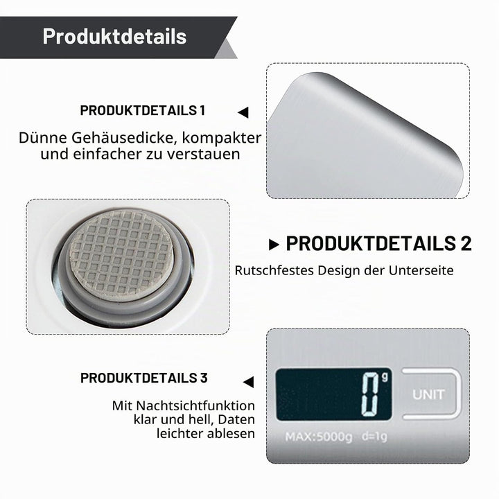 Küchenwaage Digital, 10kg/1g Waage Küchenwaage, USB Wiederaufladbar Digitale Küchenwaage mit LCD Dis