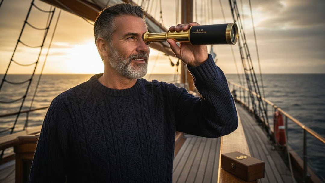 6 Handheld Brass Telescope with Wooden Box - Pirate Navigation 32, 32