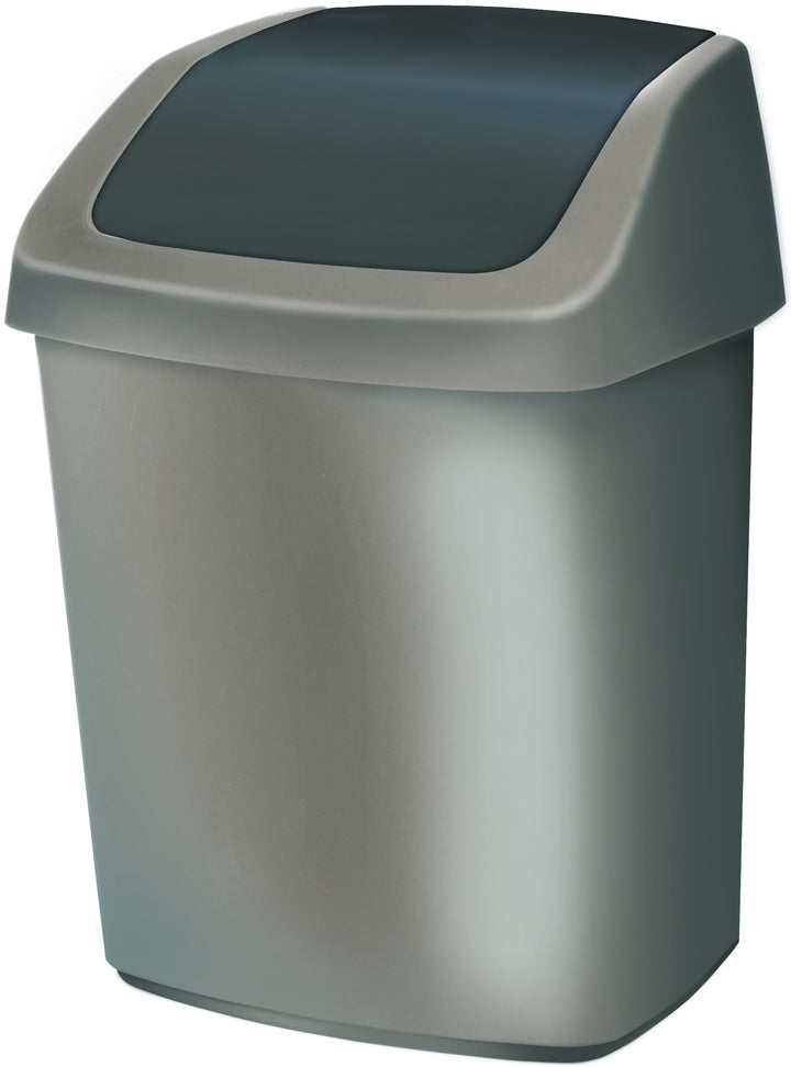 Curver 03984-373-00 Abfallbehälter Swing-Top 10 L, Silber/anthrazit Schwarz / Hellgrau 10 l, Schwarz