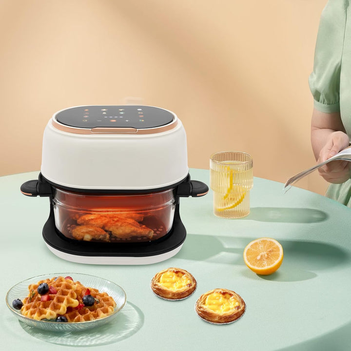 Heissluftfritteuse mit 4L Glas-Korb, 1350W Heissluftfritteuse Glas, Touchscreen, 8 Programme für fet