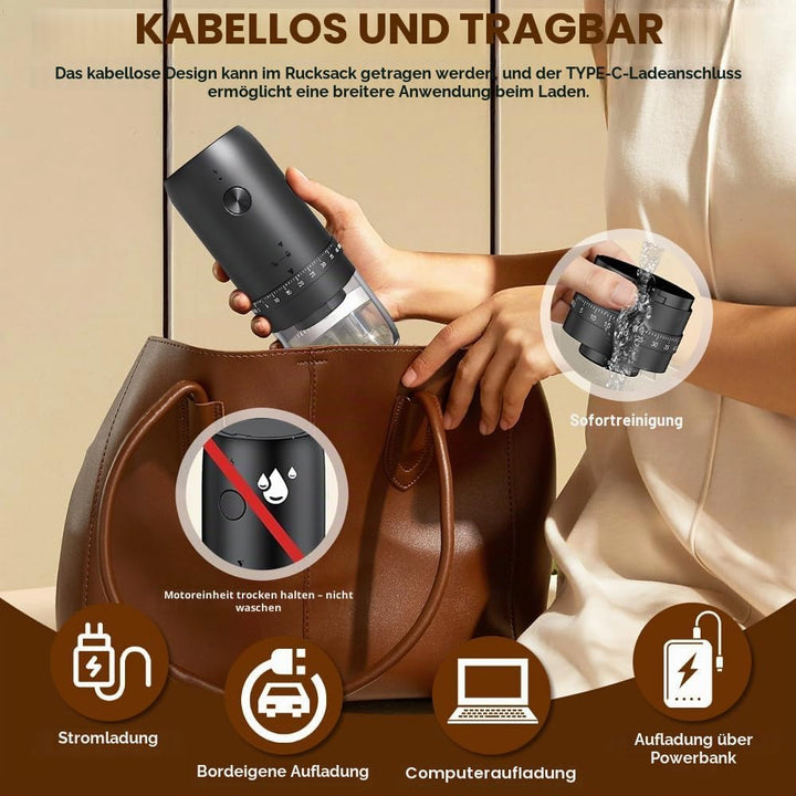 Elektrische Kaffeemühle, Tragbare Kaffeemühle mit 40 Mahleinstellungen, USB Wiederaufladbare Elektri