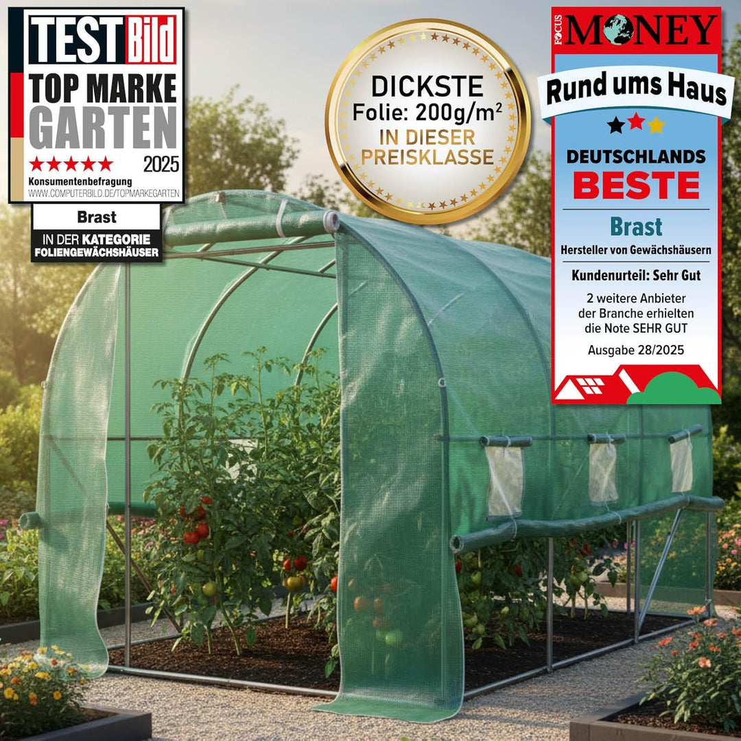 BRAST® Gewächshaus Foliengewächshaus mit Stahlfundament 200x300 cm Seitenwände aufrollbar Erdanker s