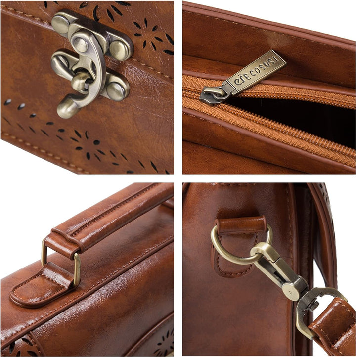 ECOSUSI Damen Umhängetasche Vintage Leder Schultertasche Kleine Crossbody Bag Damen Handtasche Klein