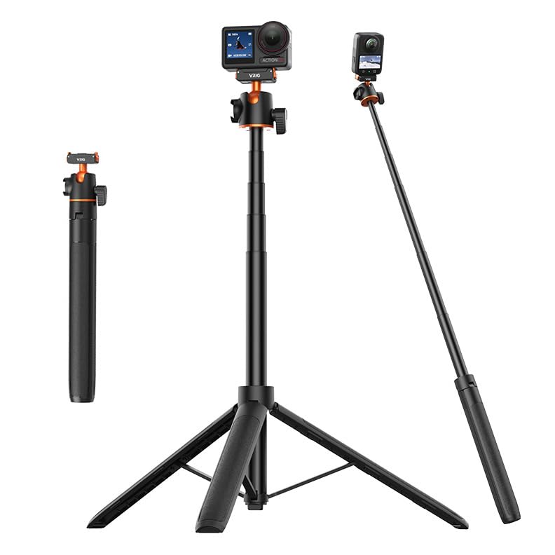 VRIG AC-40S Selfie Stick Stativ für DJI Osmo Action 5 Pro, Länge 33 bis 140 Zentimeter, 1/4-Zoll-Sch