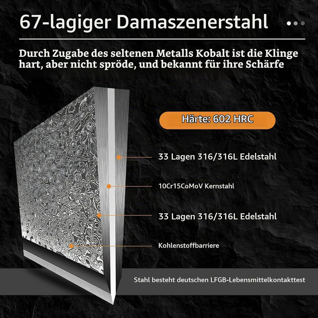 NANFANG BROTHERS Professionelles Damaskus Messerblock Set 9er Kochmesser-Set Aus Edelstahl Mit Holzb