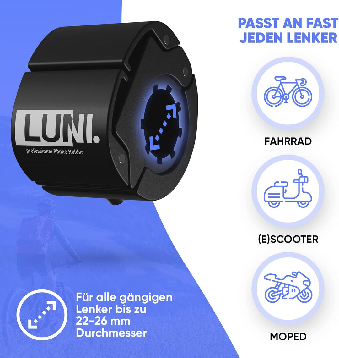 LUNI professional® Handyhalterung Fahrrad aus Aluminium [100% rüttelfest] 2024 Universal Smartphone