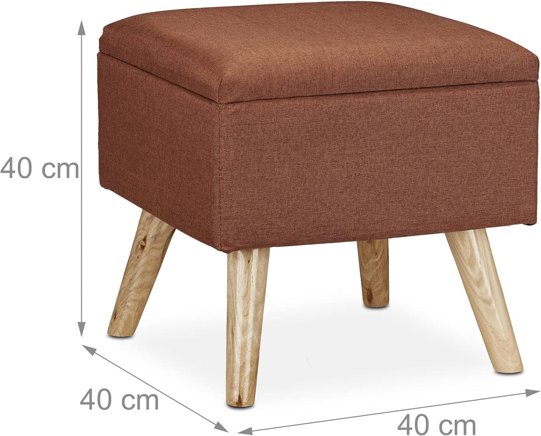 Relaxdays, braun Hocker mit Stauraum, Kunstleinen-Bezug, gepolstert, Holzbeine, Fusshocker mit Decke