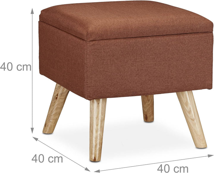 Relaxdays, braun Hocker mit Stauraum, Kunstleinen-Bezug, gepolstert, Holzbeine, Fusshocker mit Decke