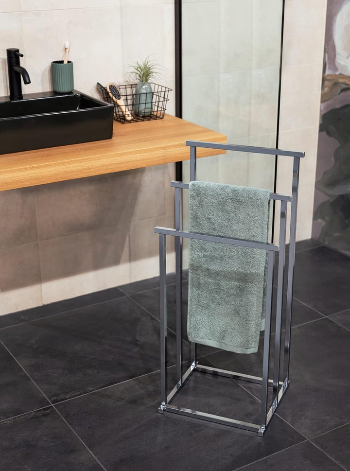 WENKO Handtuchbutler Quadro mit 3 Stangen - Kleiderbutler, stufenförmig, Vierkantrohr, Edelstahl ros