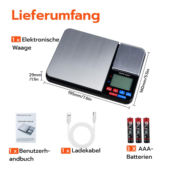 Wigearss Küchenwaage Digital mit Dual Plattform 10kg/1g und 500g/0.01g, Doppelfunktion Küchen Feinwa