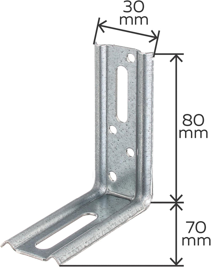 Alberts 866242 Verstellwinkel | 90°-Winkel, geprägt, mit Langloch | sendzimirverzinkt | 70 x 80 x 30