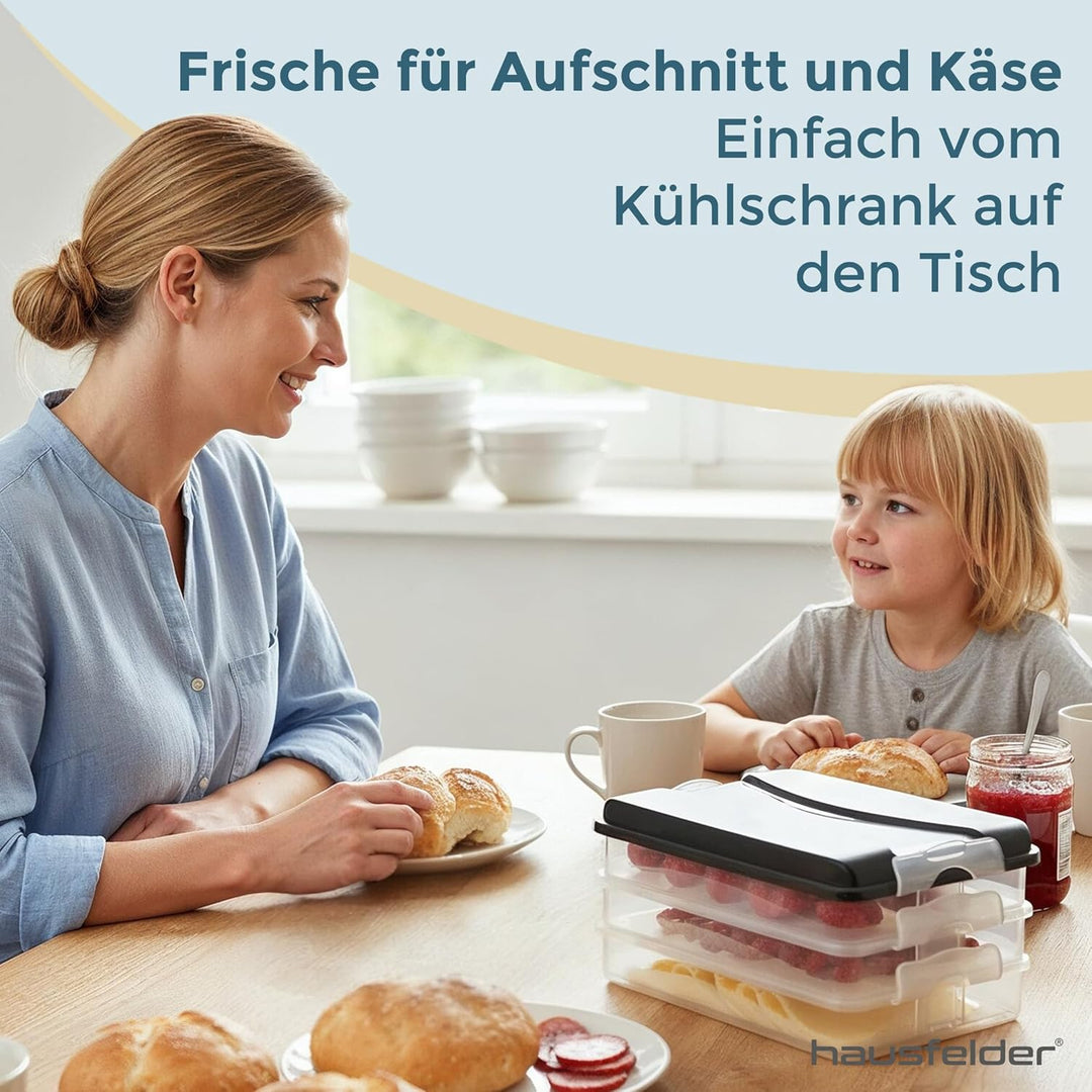 Hausfelder Aufschnittboxen Set 3x 2,3 l + 3x 1,5 l, Anthrazit | Stapelbare Aufschnittboxen mit Decke
