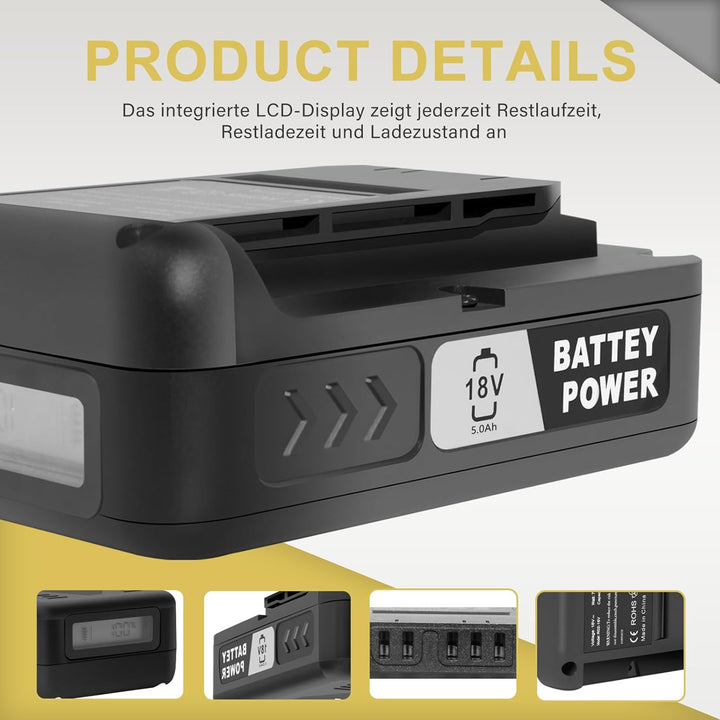 5.0 Ah Lithium-Ionen-Akku, kompatibel mit KARCHER 18 V Starter Kit 18/50 und Allen Geräten der 18-V-