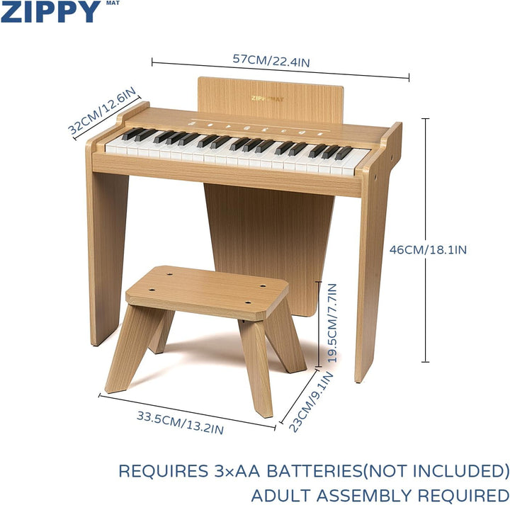 ZIPPY MAT Kinderklavier, 37 Tasten Digitalpiano für Kinder, berührungsempfindliches Bedienfeld, Laut