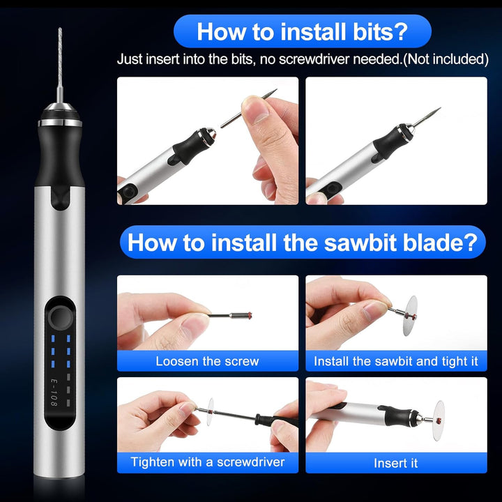 Euakee USB wiederaufladbarer Gravierstift, Mini Electric DIY Engraver Cordless Rotary Tools, tragbar