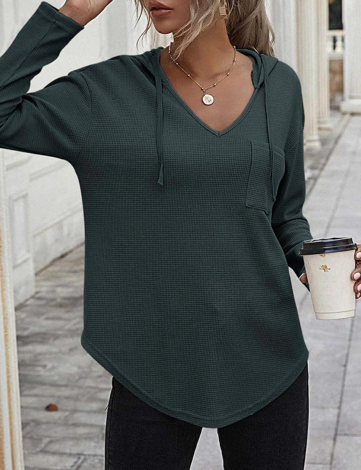 Cuptacc Pullover Damen Hoodie Langarm V Ausschnitt Pullover Sweatshirt Kapuzenpullover Einfarbig Dra