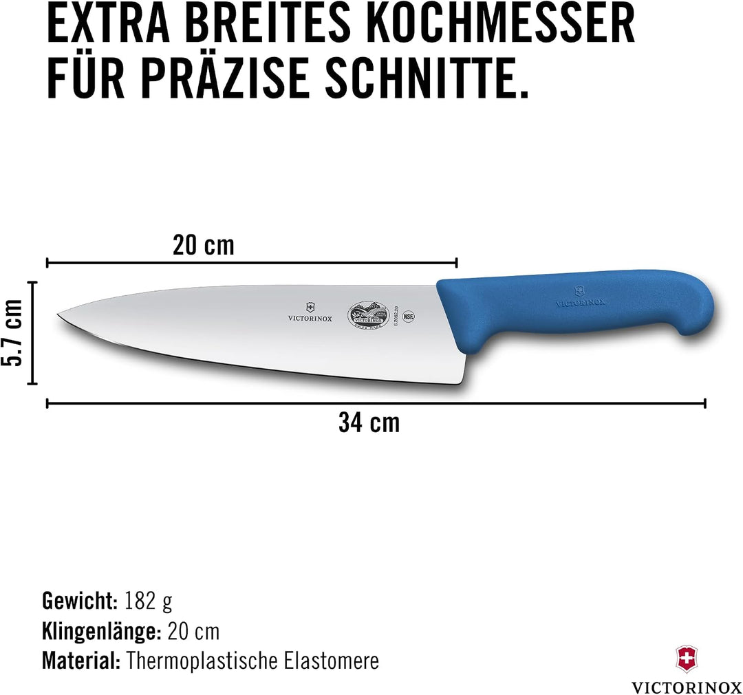 Victorinox Fibrox Kochmesser, Breites Universalmesser für Fleisch, Fisch, Gemüse und Kräuter, 20 cm,