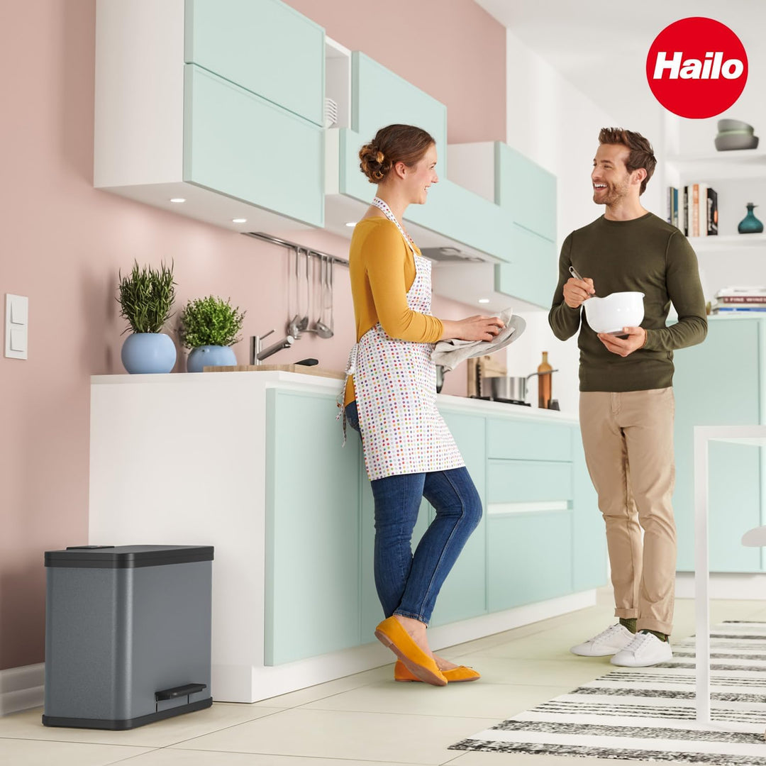 Hailo Öko trio Plus L Tret-Mülltrenner - freistehender 3 x 9 Liter Dreifachmülleimer aus Stahlblech