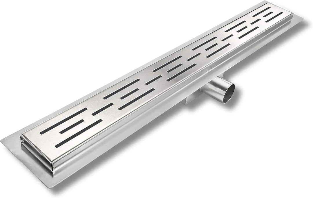 Elbe® Duschrinne 70 cm aus Edelstahl, 3-reihig-Schlitzm Muster, Duschablauf mit Siphon und Haarsieb,