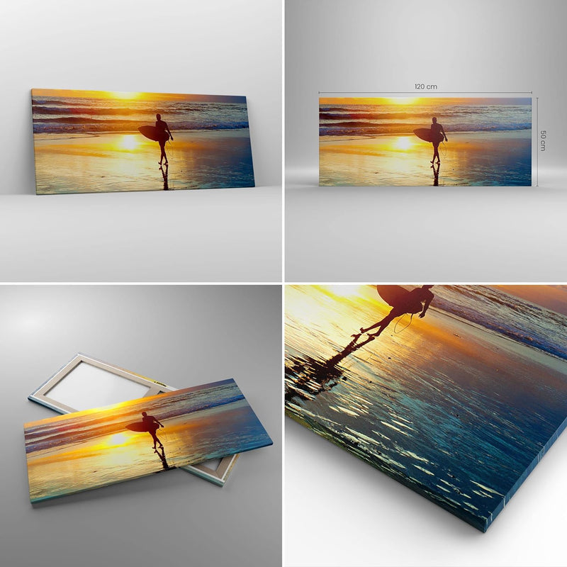 Wandbilder Dekoration Wohnzimmer Surfer sonnenuntergang ozean brett Bilder auf Leinwand 120x50cm Lei