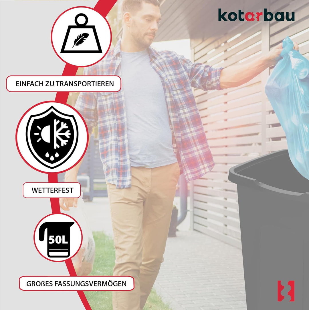 KOTARBAU® Müllbehälter 3er Set Gelb Blau Grün - Mülltrennungssystem mit Deckel, 50l Mülltonne für Ha