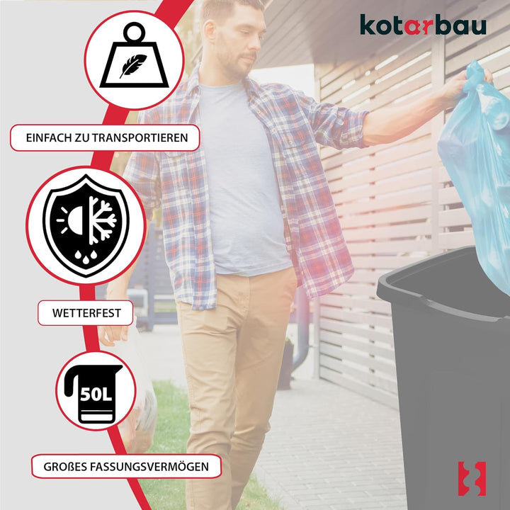 KOTARBAU® Müllbehälter 3er Set Gelb Blau Grün - Mülltrennungssystem mit Deckel, 50l Mülltonne für Ha