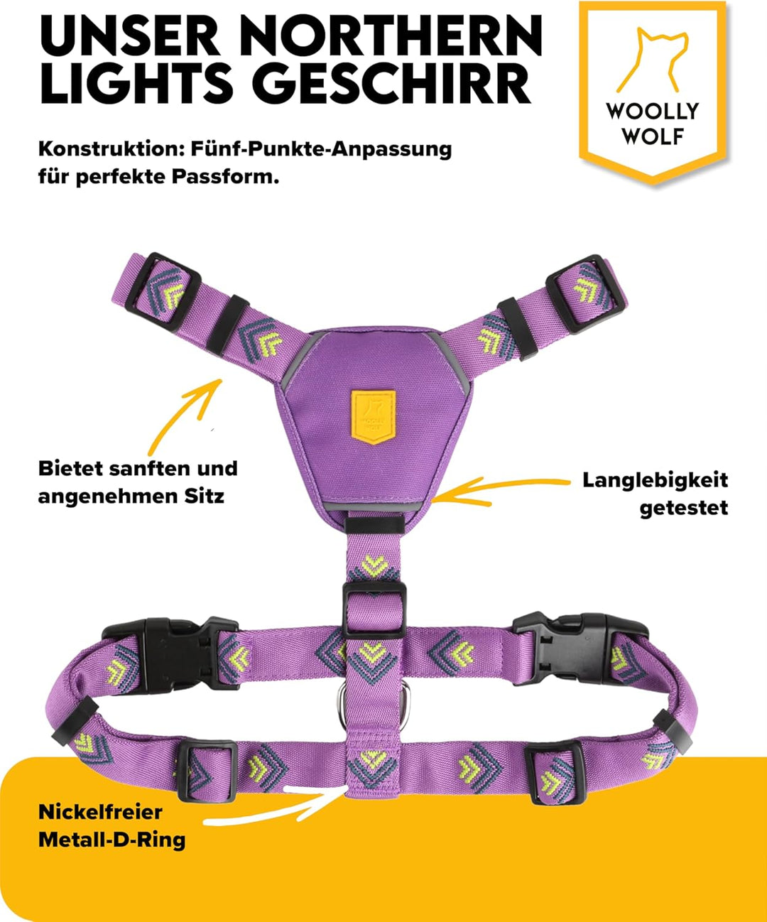Woolly Wolf Northern Lights Hundegeschirr für kleine Hunde & Welpen XXS – Geschirr mit 5-Punkt-Anpas