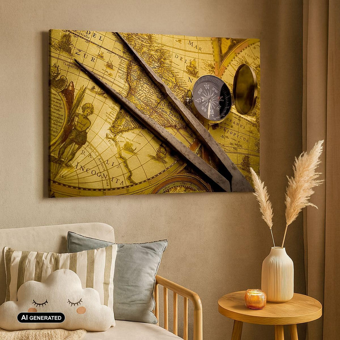 Bilder auf Leinwand 100x70cm Leinwandbild Kompass Abenteuer Reisen Gross Wanddeko Bild Schlafzimmer