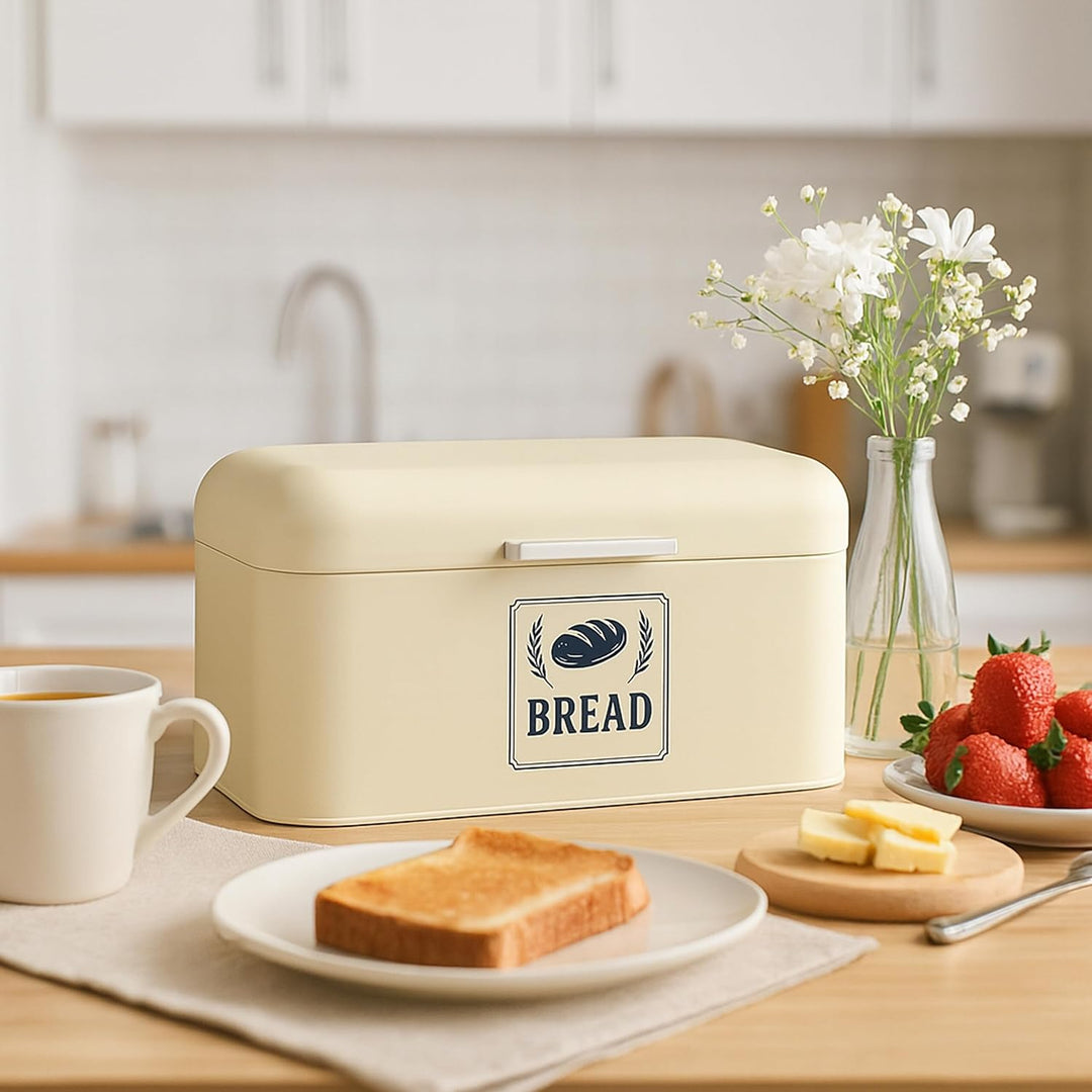 Relaxdays Brotkasten, Brotbox mit Deckel & Griff, HBT: 17x42x24 cm, Brot aufbewahren, Brotkiste Retr